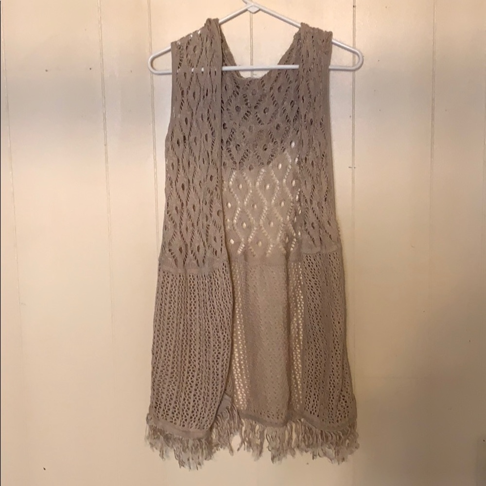 Mid length crochet no sleeve sweater